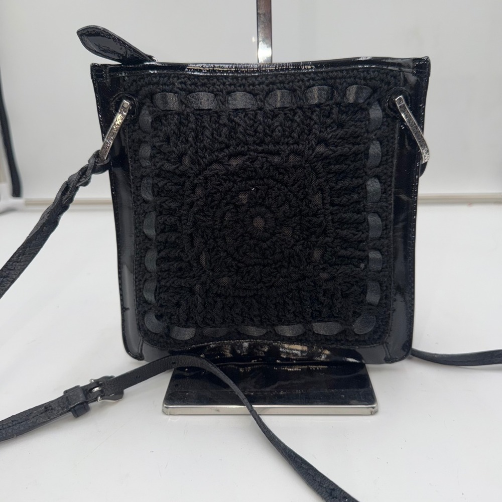 Brighton Black Patent Leather Crochet Square Crossbody Bag Handcrafted LA - Picture 8 of 8